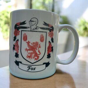 Fox Family Coat Of Arms Ceramic Mug Heraldic Design White & Red